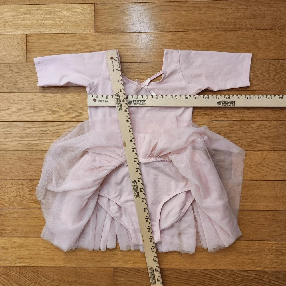 Kids Pink Ballet Dance Tutu Leotard with Short Sleeves Bow Accent - Picture 4 of 5